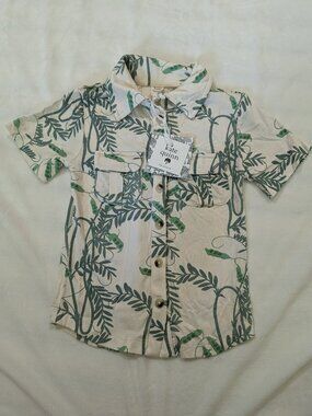 BNWT Kate Quinn Bamboo Peas/Vines Button-up Short Sleeve Top size 2T